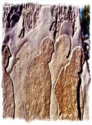 Relief carving of people in depression and despair